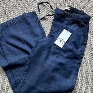 Zara Women’s Wide Leg Dark Blue Trouser Jeans